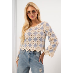Ażurowa bluzka boho z rozszerzanymi rękawami
