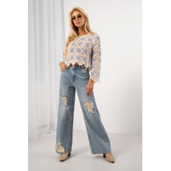 Ażurowa bluzka boho z rozszerzanymi rękawami