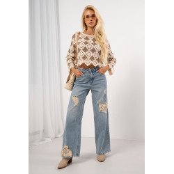 Ażurowa bluzka boho z rozszerzanymi rękawami