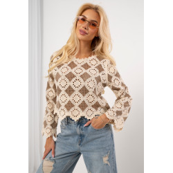 Ażurowa bluzka boho z rozszerzanymi rękawami