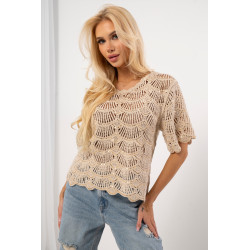 Ażurowa bluzka o splotach muszelkowych z cekinami