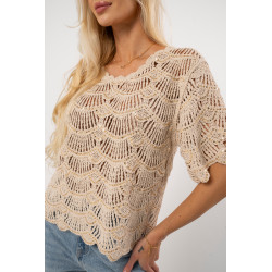 Ażurowa bluzka o splotach muszelkowych z cekinami