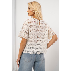 Ażurowa bluzka o splotach muszelkowych z cekinami