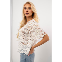 Ażurowa bluzka o splotach muszelkowych z cekinami