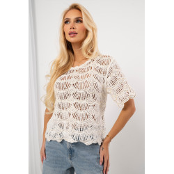 Ażurowa bluzka o splotach muszelkowych z cekinami