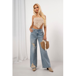 Ażurowy top o fasonie bandeau z wiązaniem na plecach