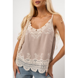 Top na ramiączkach z haftem i falbanką