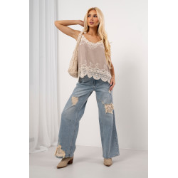 Top na ramiączkach z haftem i falbanką