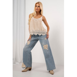 Top na ramiączkach z haftem i falbanką