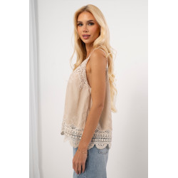 Top na ramiączkach z haftem i falbanką