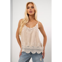 Top na ramiączkach z haftem i falbanką