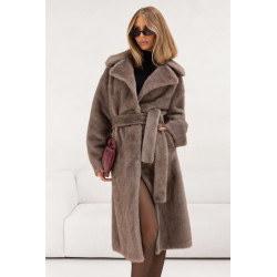 DŁUGI FUTRZANY PŁASZCZ Z WIĄZANIEM