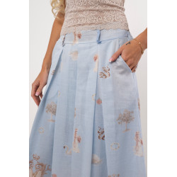 Rozkloszowana spódnica midi z zakładkami i kieszeniami