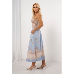 Rozkloszowana spódnica midi z zakładkami i kieszeniami