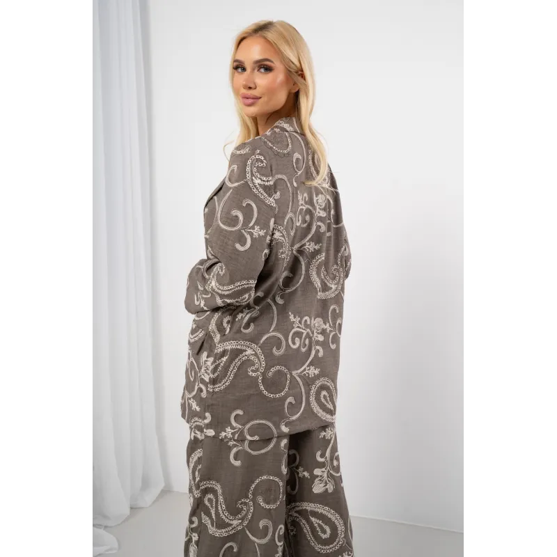 Lniana marynarka oversize z haftem paisley