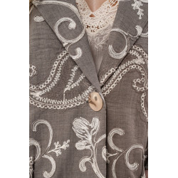 Lniana marynarka oversize z haftem paisley