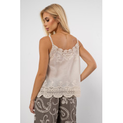 Top na ramiączkach z haftem i falbanką