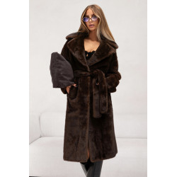 DŁUGI FUTRZANY PŁASZCZ Z WIĄZANIEM