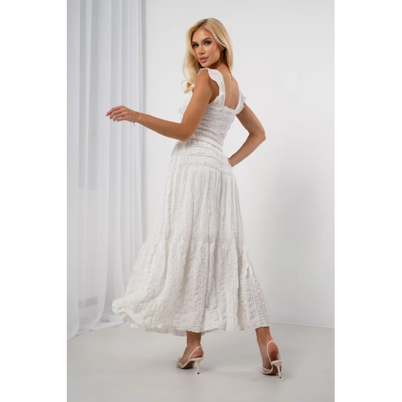 Komplet boho crop top i spódnica maxi z teksturowanej tkaniny