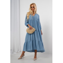 Warstwowa sukienka maxi z falbanami i ozdobnym haftem