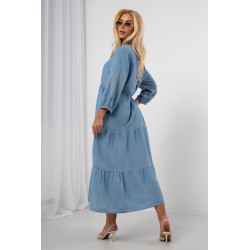 Warstwowa sukienka maxi z falbanami i ozdobnym haftem