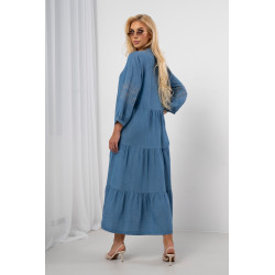 Warstwowa sukienka maxi z falbanami i ozdobnym haftem