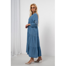 Warstwowa sukienka maxi z falbanami i ozdobnym haftem