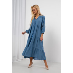 Warstwowa sukienka maxi z falbanami i ozdobnym haftem