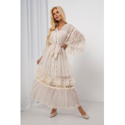 Zwiewna sukienka maxi boho z haftem i koronką