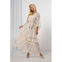 Zwiewna sukienka maxi boho z haftem i koronką