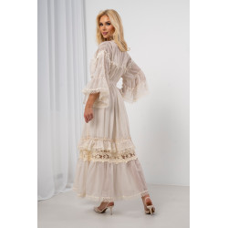 Zwiewna sukienka maxi boho z haftem i koronką