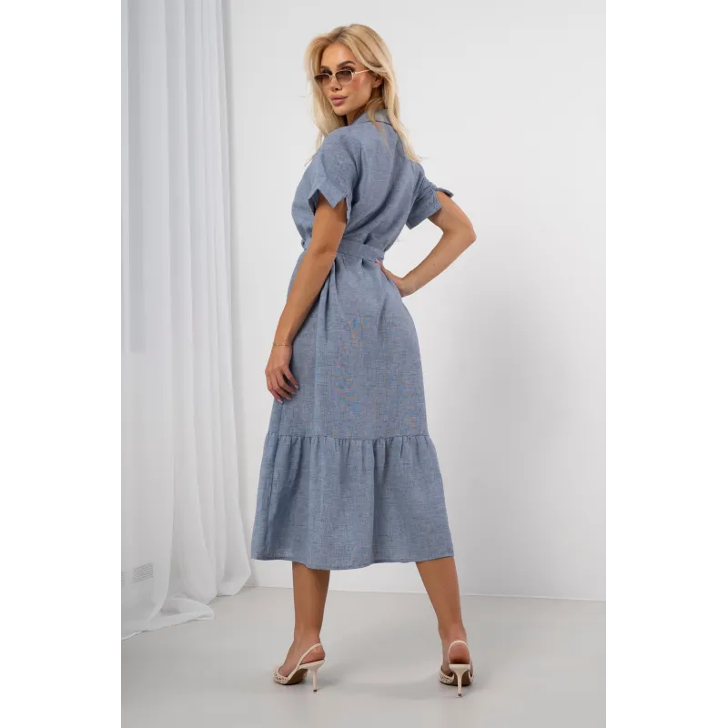 Sukienka szmizjerka z haftem i wiązaniem w pasie