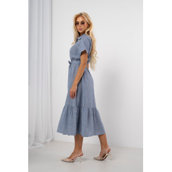 Sukienka szmizjerka z haftem i wiązaniem w pasie