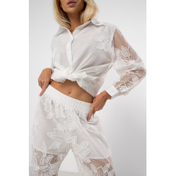 Ażurowy komplet w kwiaty z prześwitującej siateczki | Hurtownia odzieży damskiej