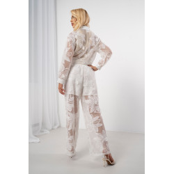 Ażurowy komplet w kwiaty z prześwitującej siateczki | Hurtownia odzieży damskiej