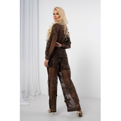 Ażurowy komplet w kwiaty z prześwitującej siateczki | Hurtownia odzieży damskiej