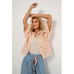 Krótki kardigan ażurowy z motywem kwiatowym | Hurtownia internetowa odzieży włoskiej