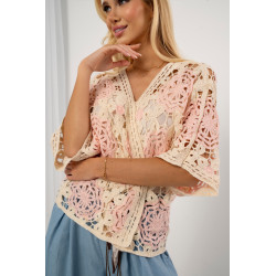 Krótki kardigan ażurowy z motywem kwiatowym | Hurtownia internetowa odzieży włoskiej