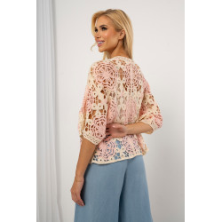 Krótki kardigan ażurowy z motywem kwiatowym | Hurtownia internetowa odzieży włoskiej