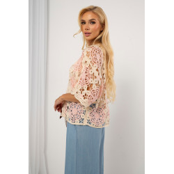 Krótki kardigan ażurowy z motywem kwiatowym | Hurtownia internetowa odzieży włoskiej