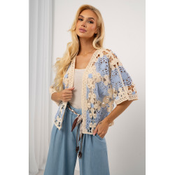 Krótki kardigan ażurowy z motywem kwiatowym | Hurtownia internetowa odzieży włoskiej