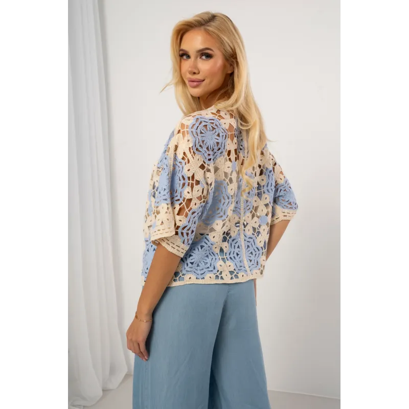Krótki kardigan ażurowy z motywem kwiatowym | Hurtownia internetowa odzieży włoskiej