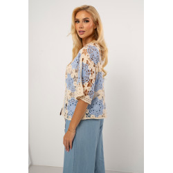 Krótki kardigan ażurowy z motywem kwiatowym | Hurtownia internetowa odzieży włoskiej