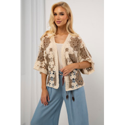 Krótki kardigan ażurowy z motywem kwiatowym | Hurtownia internetowa odzieży włoskiej