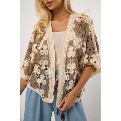 Krótki kardigan ażurowy z motywem kwiatowym | Hurtownia internetowa odzieży włoskiej