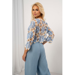 Krótki ażurowy sweter typu crop z motywem kwiatowym | Hurtownia odzieży z Włoch