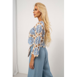 Krótki ażurowy sweter typu crop z motywem kwiatowym | Hurtownia odzieży z Włoch