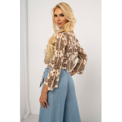 Krótki ażurowy sweter typu crop z motywem kwiatowym | Hurtownia odzieży z Włoch