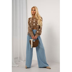 Krótka ażurowa bluzka z kwiatami i frędzlami | Hurtownia damskiej odzięzy włoskiej