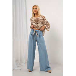 Luźne spodnie typu palazzo z ozdobnym paskiem | Hurt odzieży damskiej z Włoch